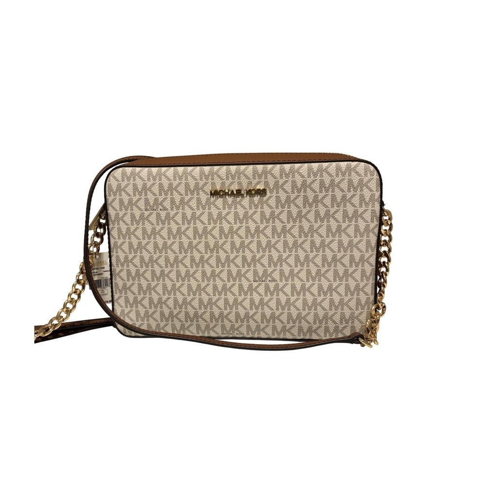 Michael Kors Crossbody Bag Womens LG Vanilla MK Logo Jet Set